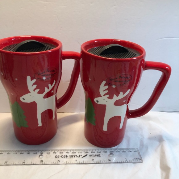 Caso Vero Ceramic Travel Mugs With Lids Holiday Reindeer Christmas 6” Tall - Picture 3 of 8
